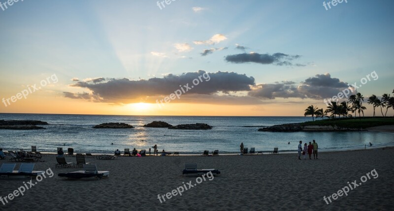 Sunset Hawaii Sun Rays People Person