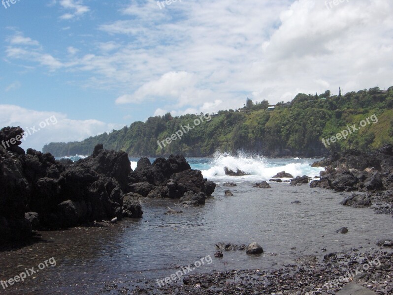 Lava Rock Waves Hawaii Ocean Pacific