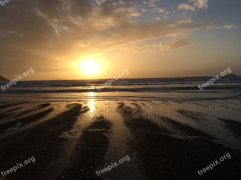 Cornish Sunset Ocean Free Photos