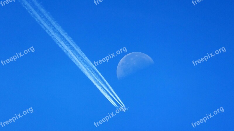 Sky Moon Plane Airplane Flying