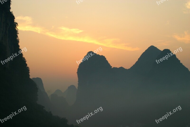 Mountains Silhouette Sunrise Sun Morning