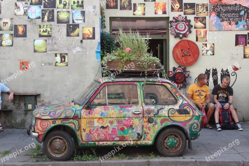 Car Old Colored Historic Cars Flower Bed