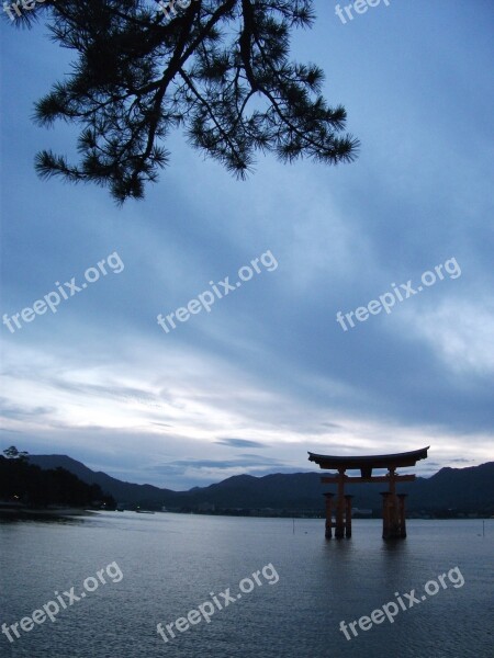 Japan Shrine Sunset Sea Free Photos