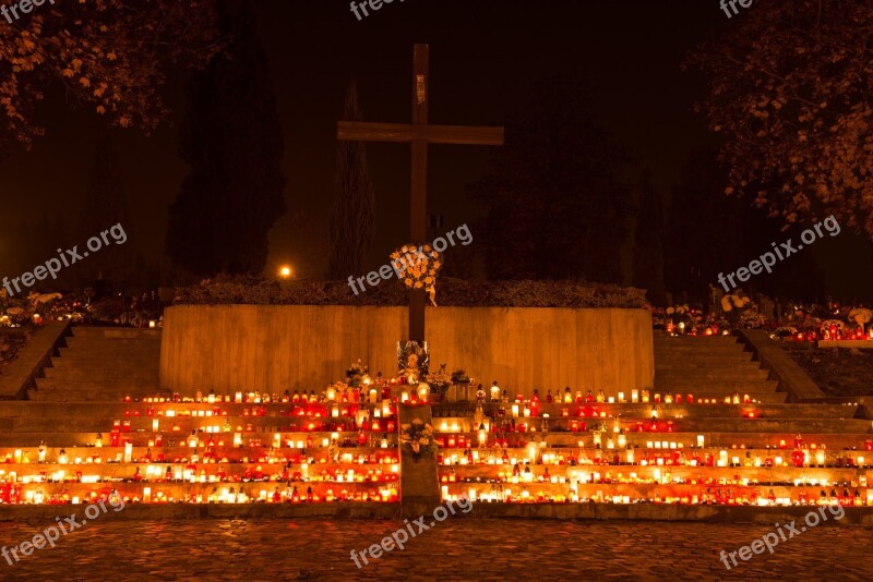 Cemetery Candles Night Dark Dead