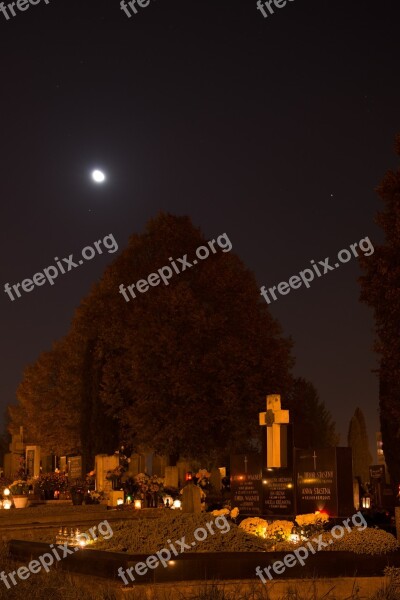 Cemetery Candles Night Dark Dead