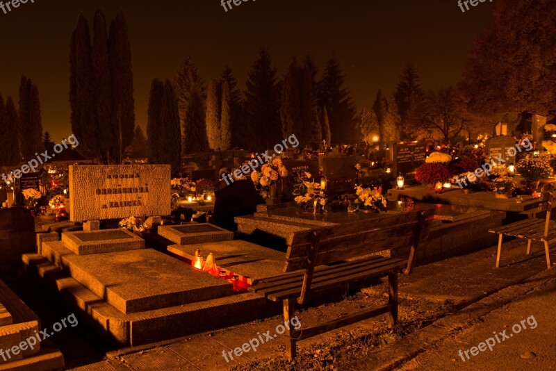 Cemetery Candles Night Dark Dead