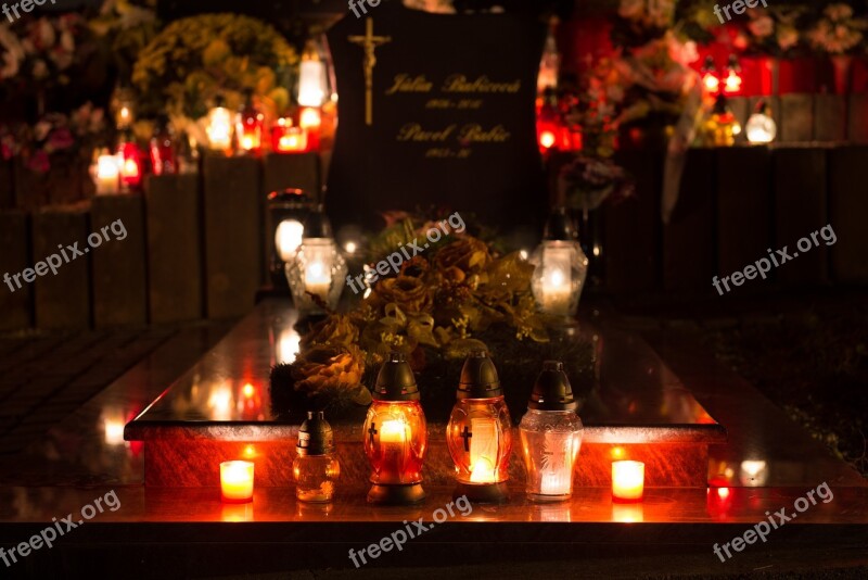 Cemetery Candles Night Dark Dead