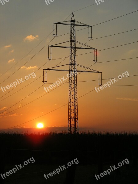 Sunset Sky Strommast Field Evening