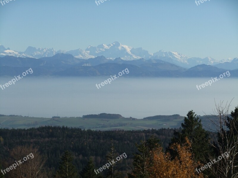 Mont Blanc Lake Geneva Mountains Alpine Autumn