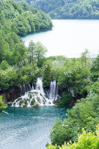 Lakes Water Croatia Waterfall Plitvice Lakes