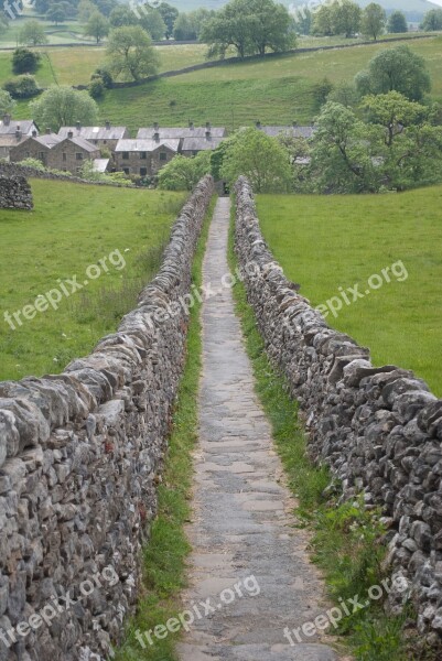 Path Dry Stone Landscape Rural Hill