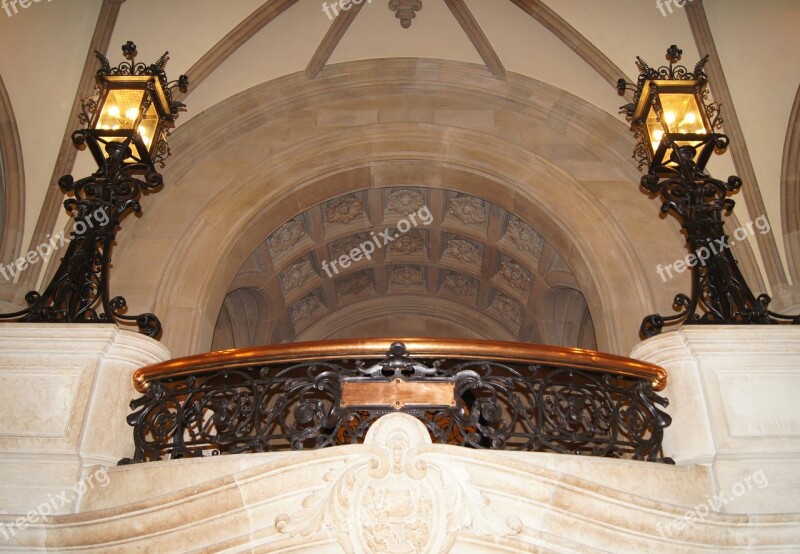 Town Hall Balcony Hamburg Lanterns Old