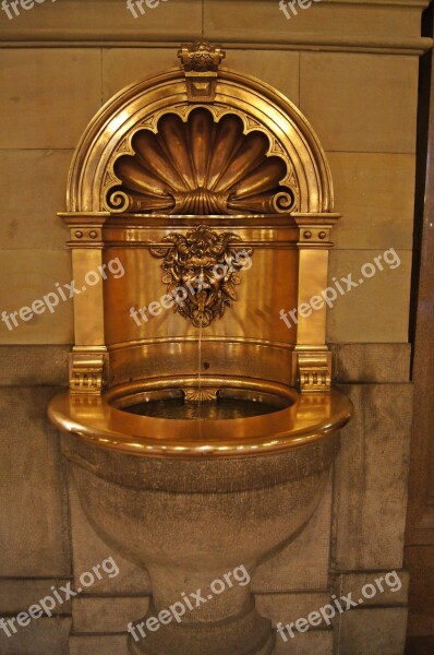 Hamburg Town Hall Water Drinking Fountain Golden