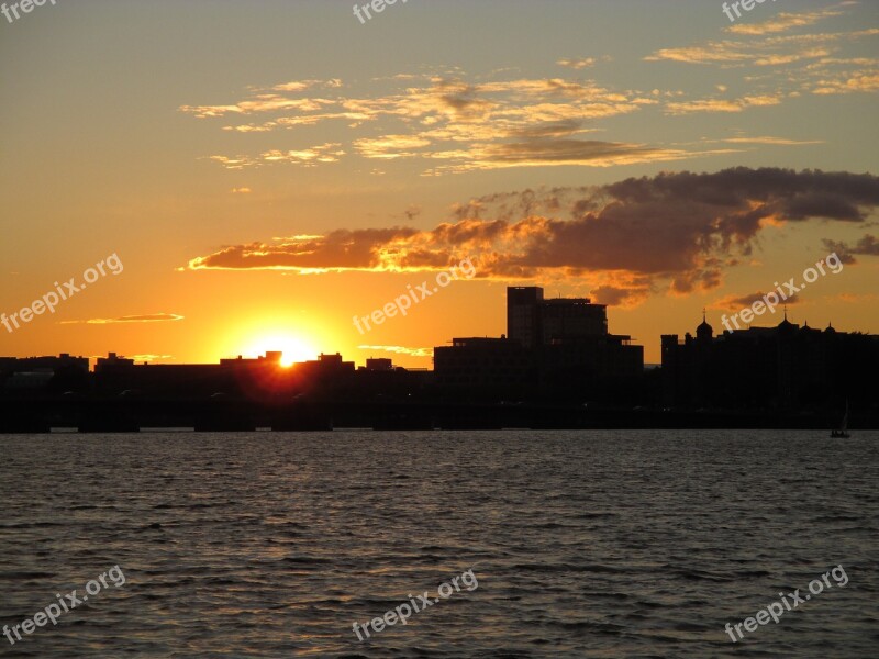 Sunset River Cambridge Sunset Sky City Skyline