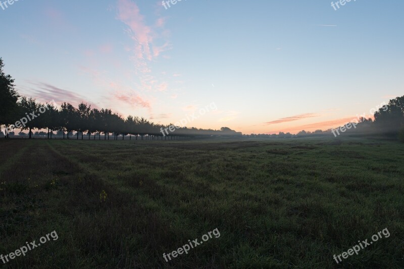 Sunrise Fog Haze Lane Field