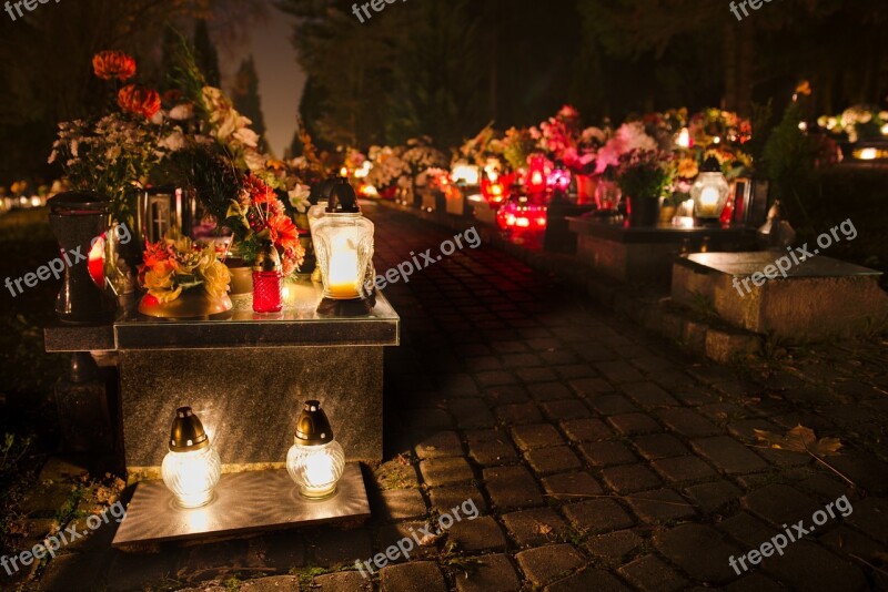 Cemetery Dark Night Candles Monument Of Deceased