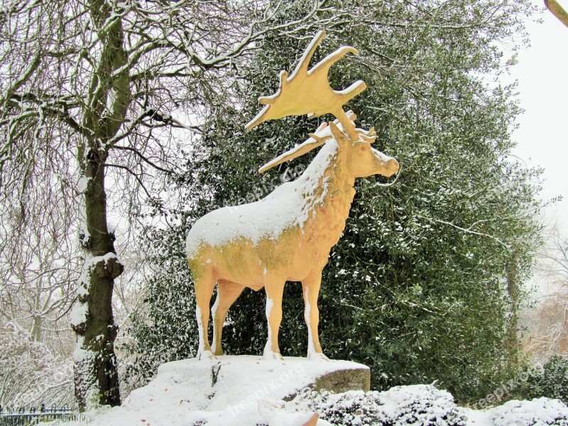 Stag Snow Winter Statue Deer