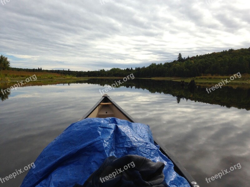 Canoe Landscape Clouds Water Lake