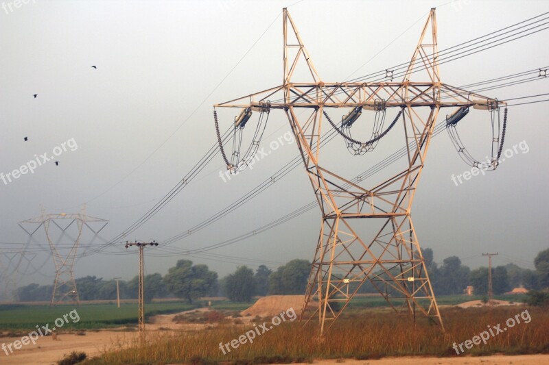 Electric Pylon Voltage Wires Morning