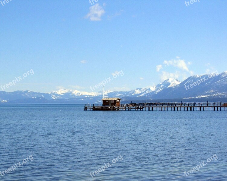 Hut Over Lake Pier Mountain Lake Nature Water