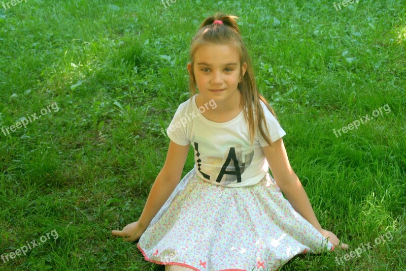 Girl Portrait Grass Smile Beauty