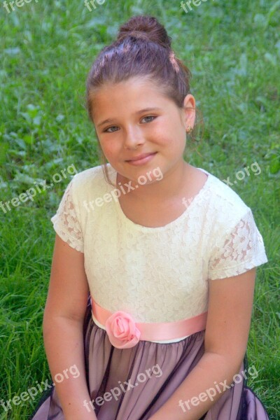 Girl Portrait Grass Smile Beauty