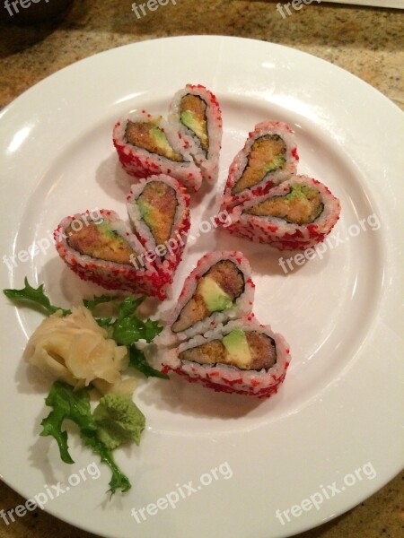 Sushi Heart Valentine Cuisine Food