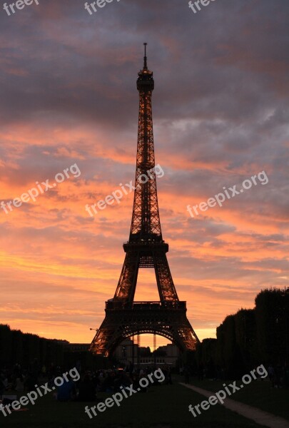 Eiffel Tower Paris Monument Sunset Sky