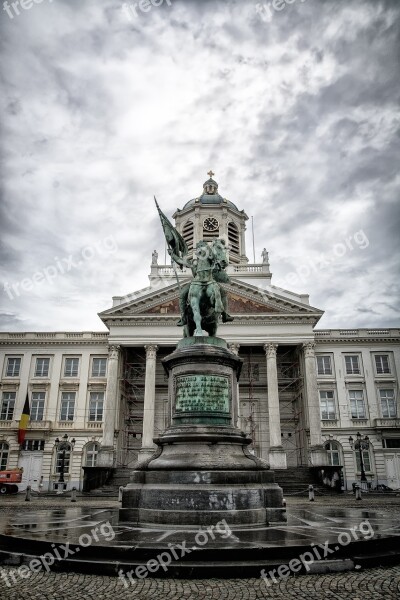 Brussels Place Royale Monument Godfrey Of Bouillon Europe