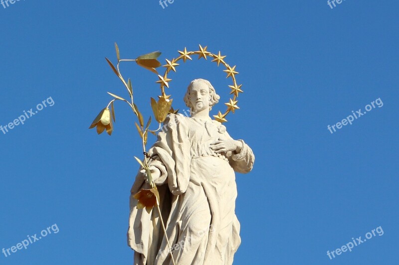 Religious Statue Saint John Of Nepomuk Liberty Square Blue Sky