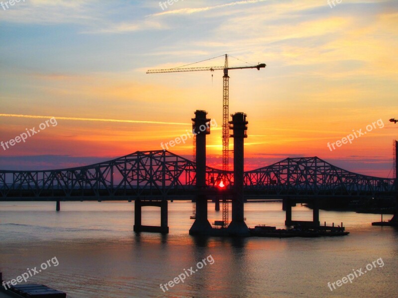 Bridge Sunset Crane Architecture City