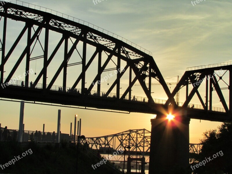 Bridge Sunset River Architecture Dusk