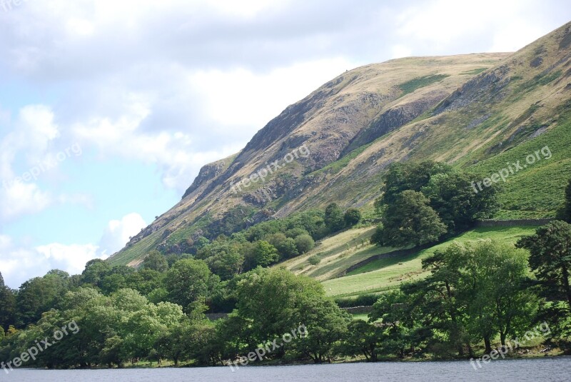 Lake District Hillside Trees Cumbria Mountain