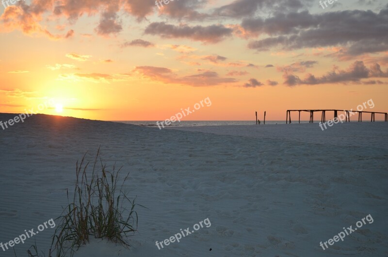 Beach Pier Sand Sunset Panama City Beach