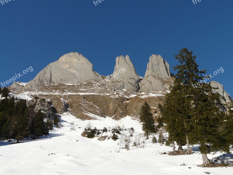 Mountains Snow Winter Landscape Alpstein