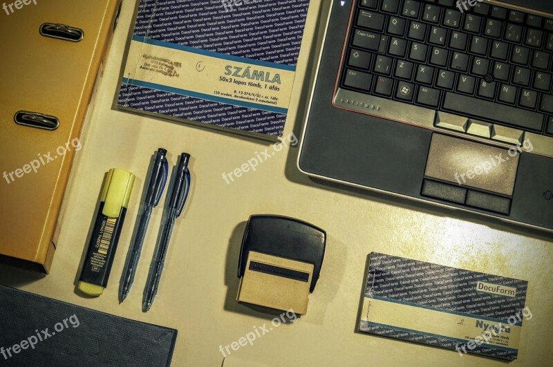 Rubber Stamp Laptop Keyboard Invoice Folder