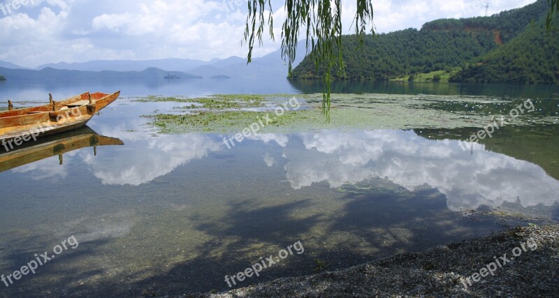 Lugu Lake Vessel Yunnan Scenery Free Photos