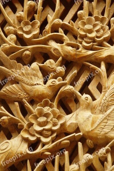 Wood Carving Wooden Doors Bird Free Photos