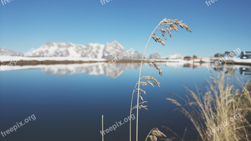 Winter Lake Mountains Mirror Nature