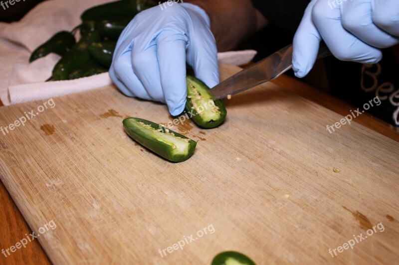 Jalapeño Pepper Gloved Chopping Seeding Cooking