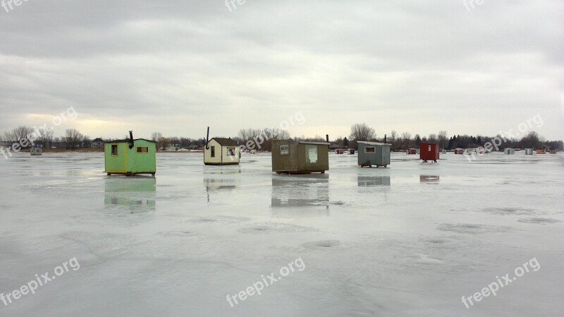 Ice Fishing Huts Ice Fishing Lake Fish Ice