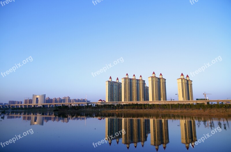 Blue Sky White Cloud Reflection Xiaogan Roller River