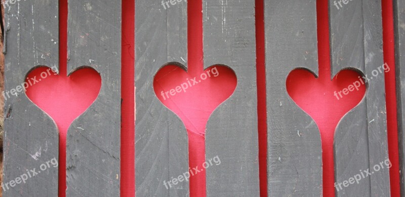 Hearts In The Fence Wooden Slats Wood Red Boards