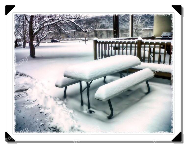 Snow Bench Winter Frozen Covered