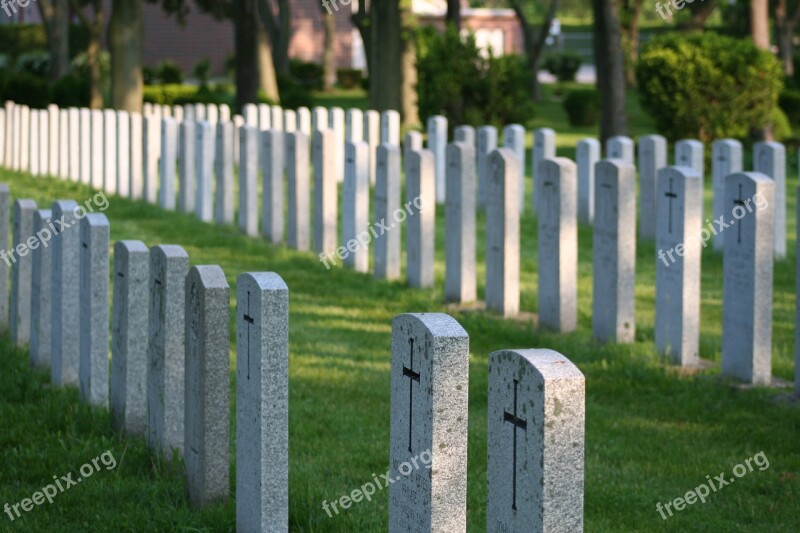 Headstones Rows Graveyard Cemetery Military