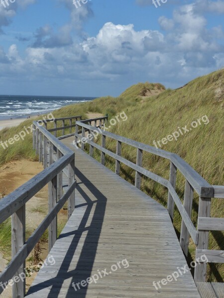 Boardwalk Sky Clouds Blue Sylt