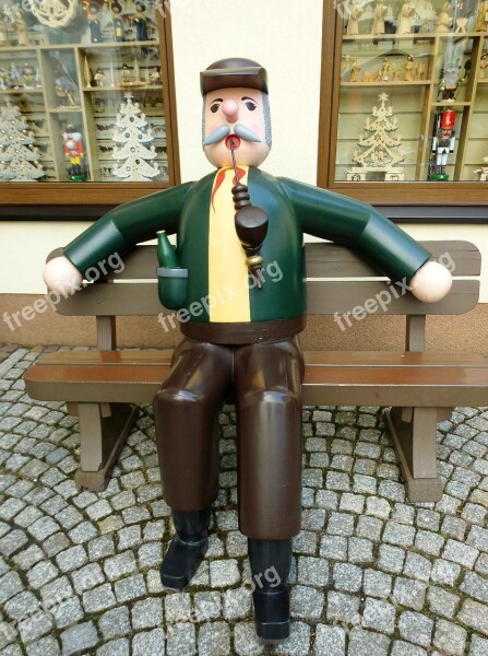 Wood Sculpture Smoker Grandfather Folk Art Form