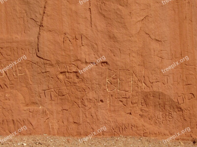 Cliff Graffiti Carving Names Sandstone