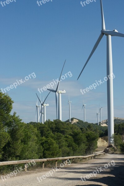 Wind Farm Windmills Landscape Wind Turbine Road