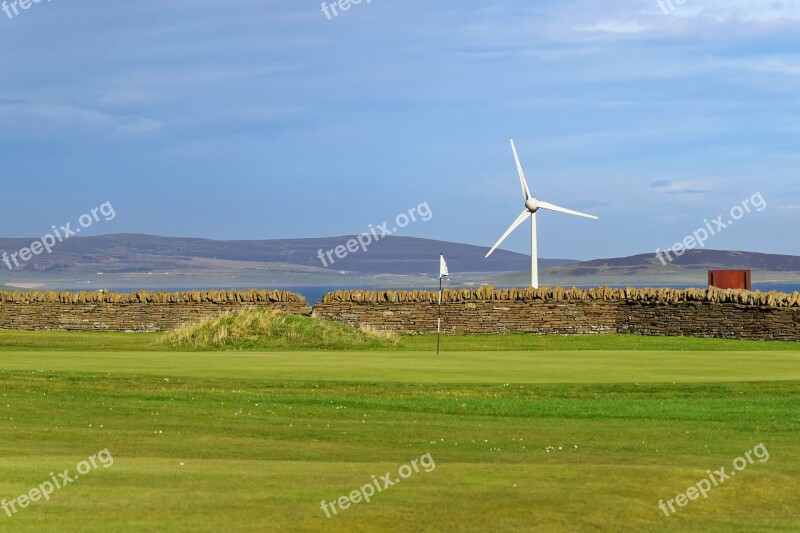 Golf Golf Course Green Flag Wind Turbine